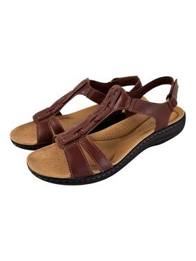 Clarks Laurieann Kay T-strap Slingback Sandals Sz 11 Wide Brown Leather Comfort